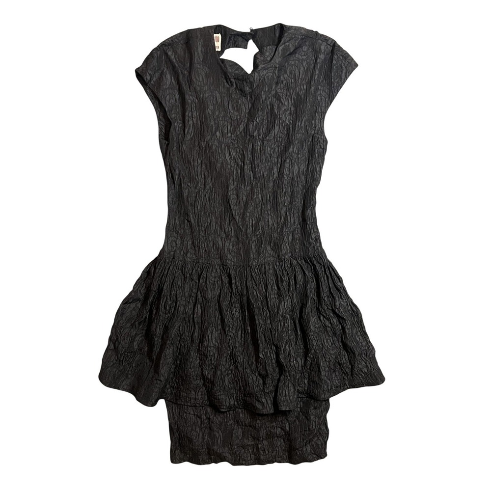 Maggy London by Jeannene Booher Vintage 100% Silk Black Crinkle Dress Size 8